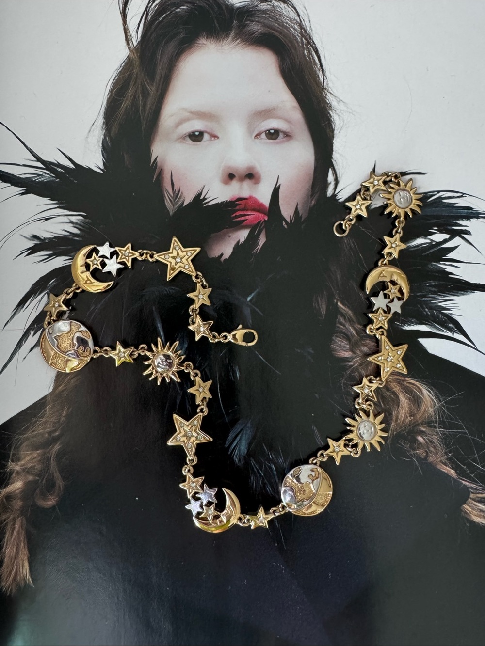Gold-Silver tone Celestial Star & Moon Vibtage Necklace - Women's Jewelry